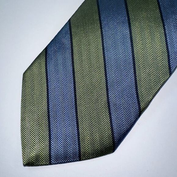 Brooks Brothers Tie Mens Blue, Green, Navy Striped Pure Silk Made in USA Necktie - Picture 2 of 6